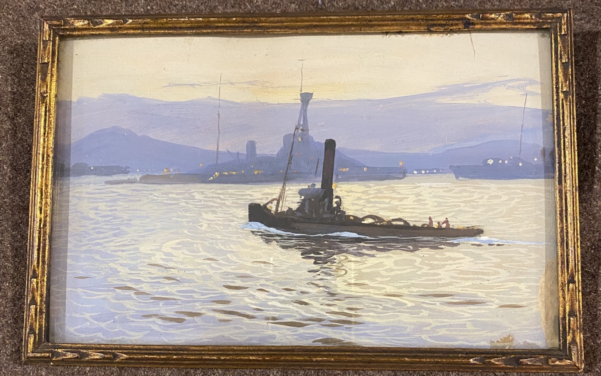 Scene Of Warships , Gouache , French Navy