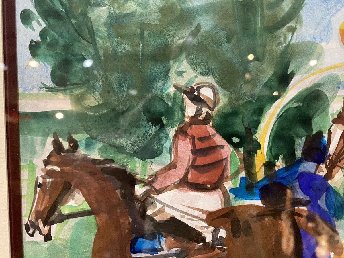 Horse Race, Watercolor By Pierre Gaillardot-photo-3