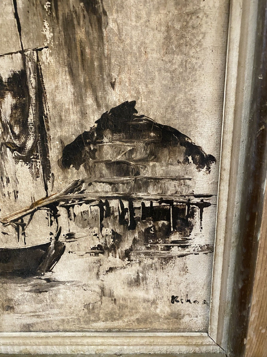 Hst , scène de port par Kihoa , école vietnamienne du XX siècle -photo-2