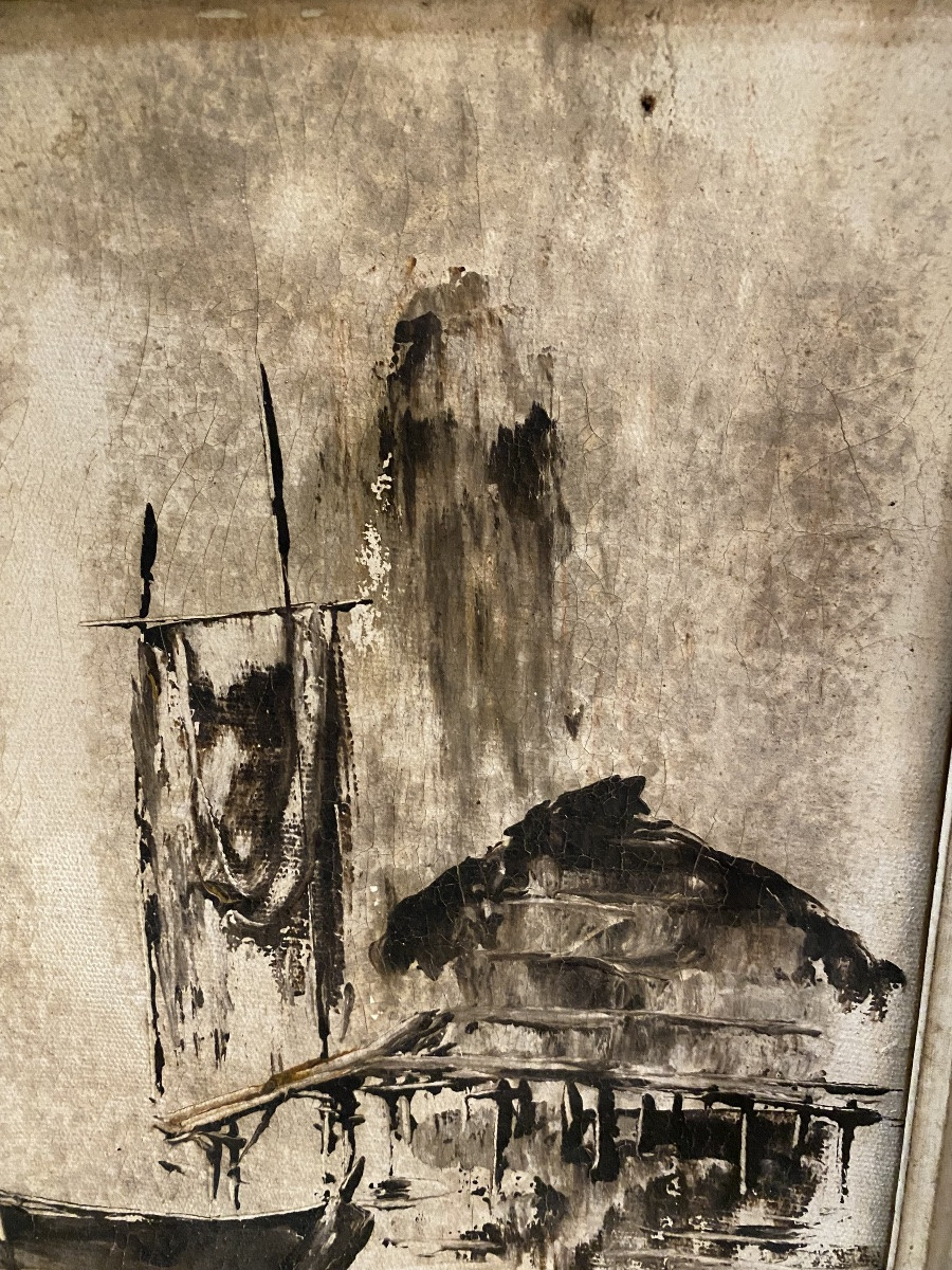 Hst , scène de port par Kihoa , école vietnamienne du XX siècle -photo-4