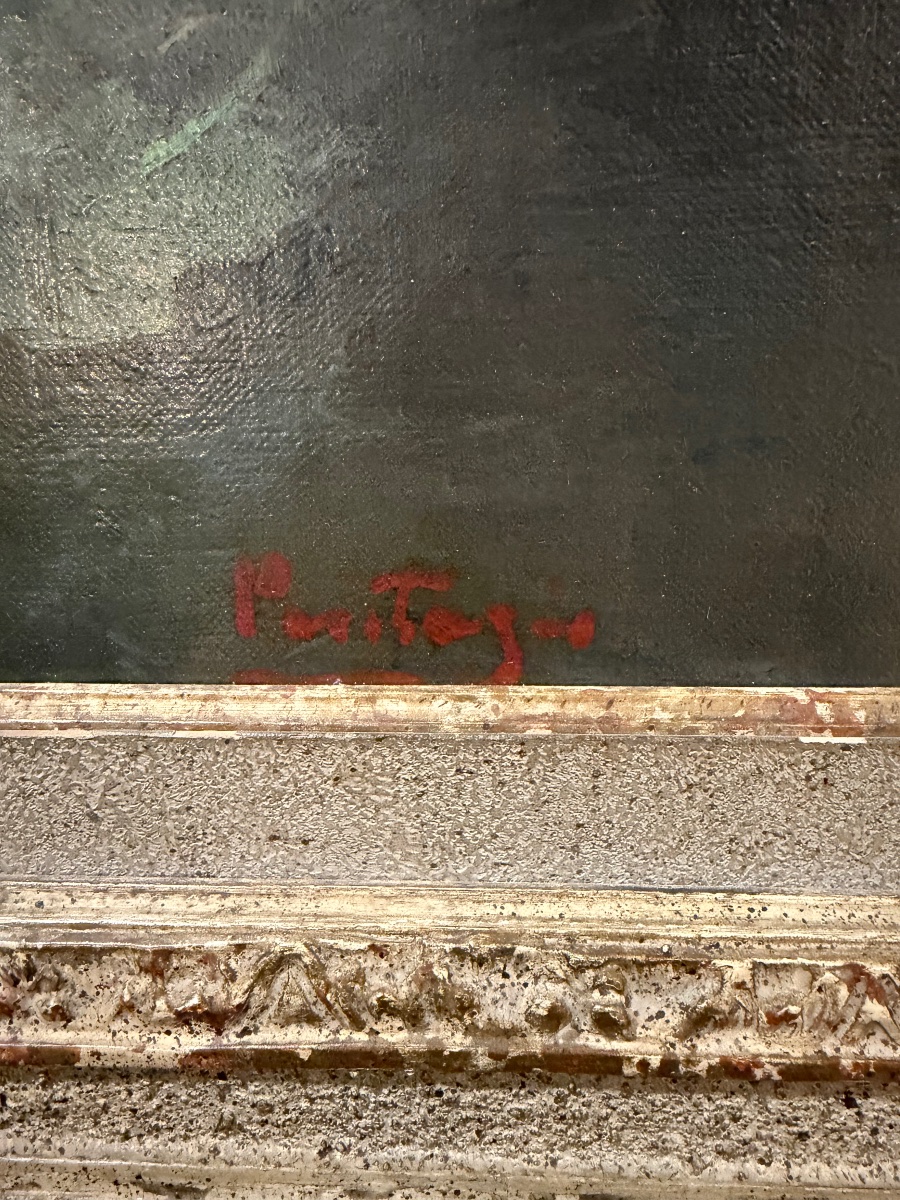 Pêches et capucines par P .Pantazis , école belge impressionniste -photo-2