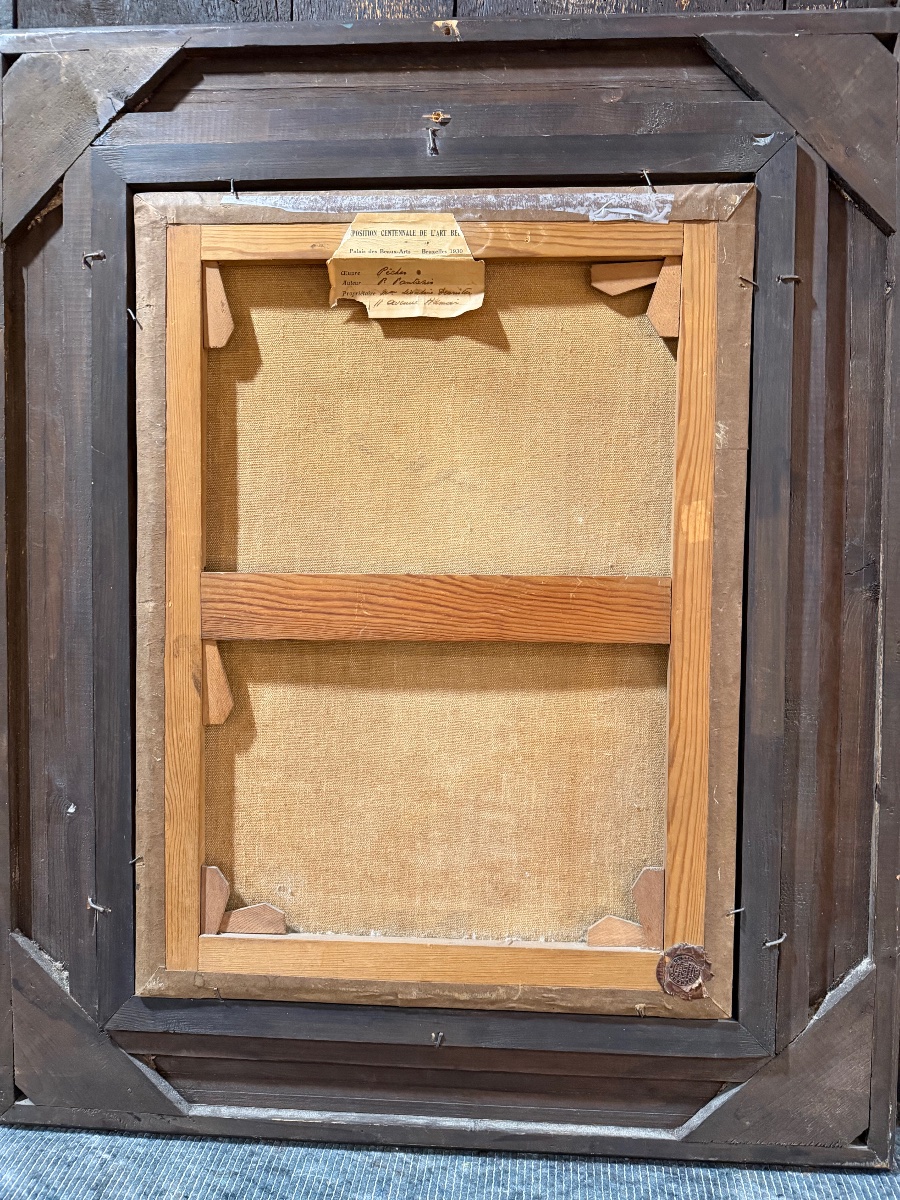 Pêches et capucines par P .Pantazis , école belge impressionniste -photo-3