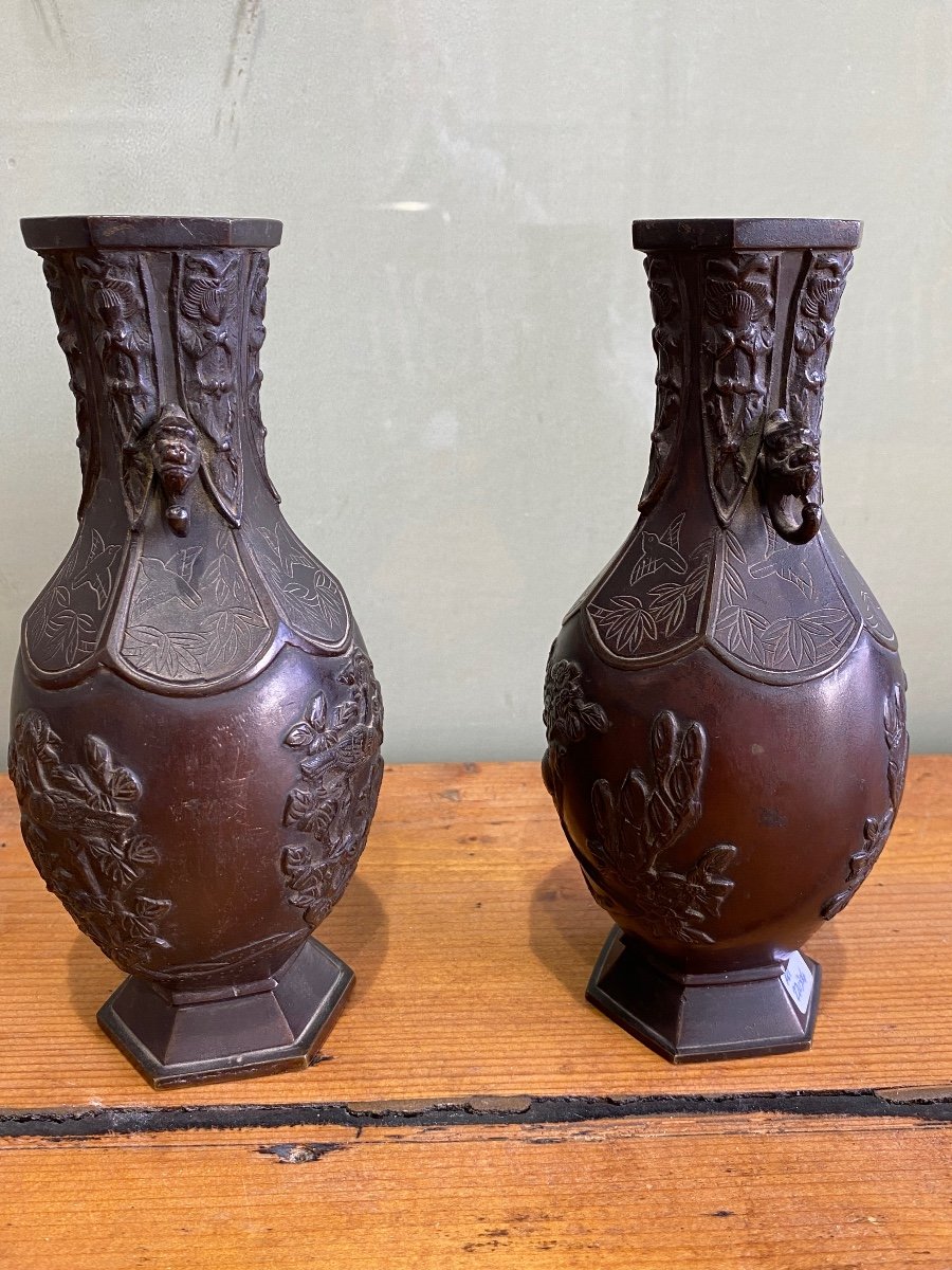 Pair Of Bronze Vases Meiji Period Japan-photo-2