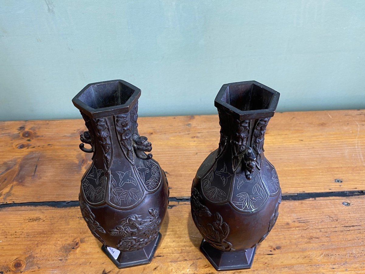 Pair Of Bronze Vases Meiji Period Japan-photo-3