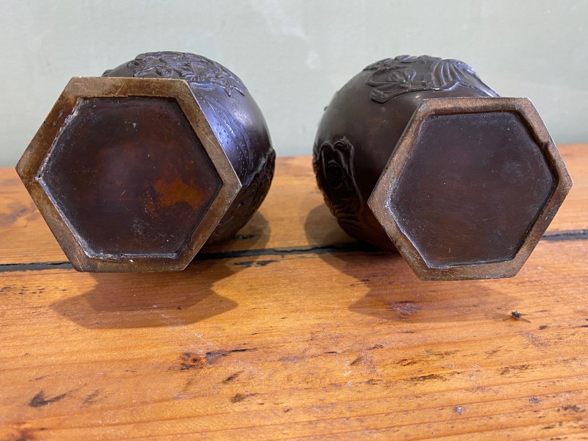 Pair Of Bronze Vases Meiji Period Japan-photo-4