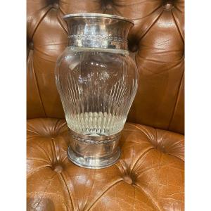 Baccarat Crystal Vase Mounted On Silver