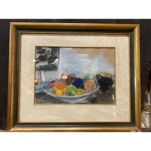 Nature morte aux  fruits par H .Deloras  . Grenoble ,XX  siècle 