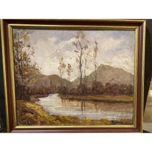 Paysage savoyard , huile , par Émile Simonod