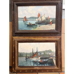 Scènes animées dans le port de Rosmer . Douarnenez par Alain .Guennou