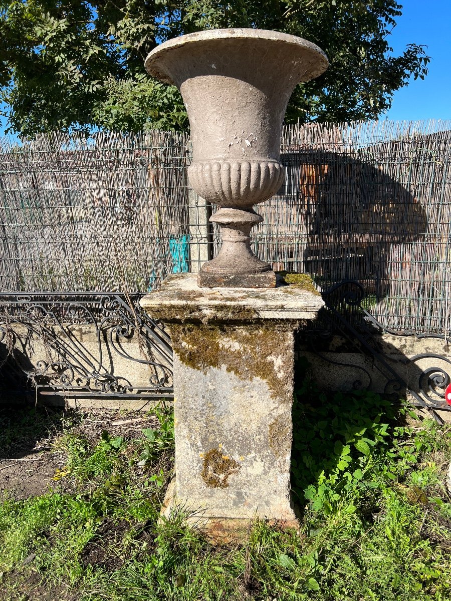 Socle Pierre Avec Vase Fonte 19eme  180cm-photo-2