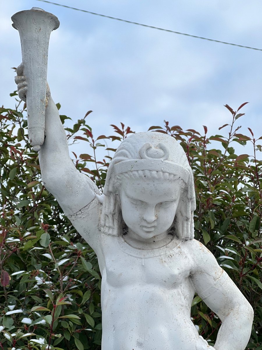 Statue Cast Iron Base Egyptian Child XIX-photo-2