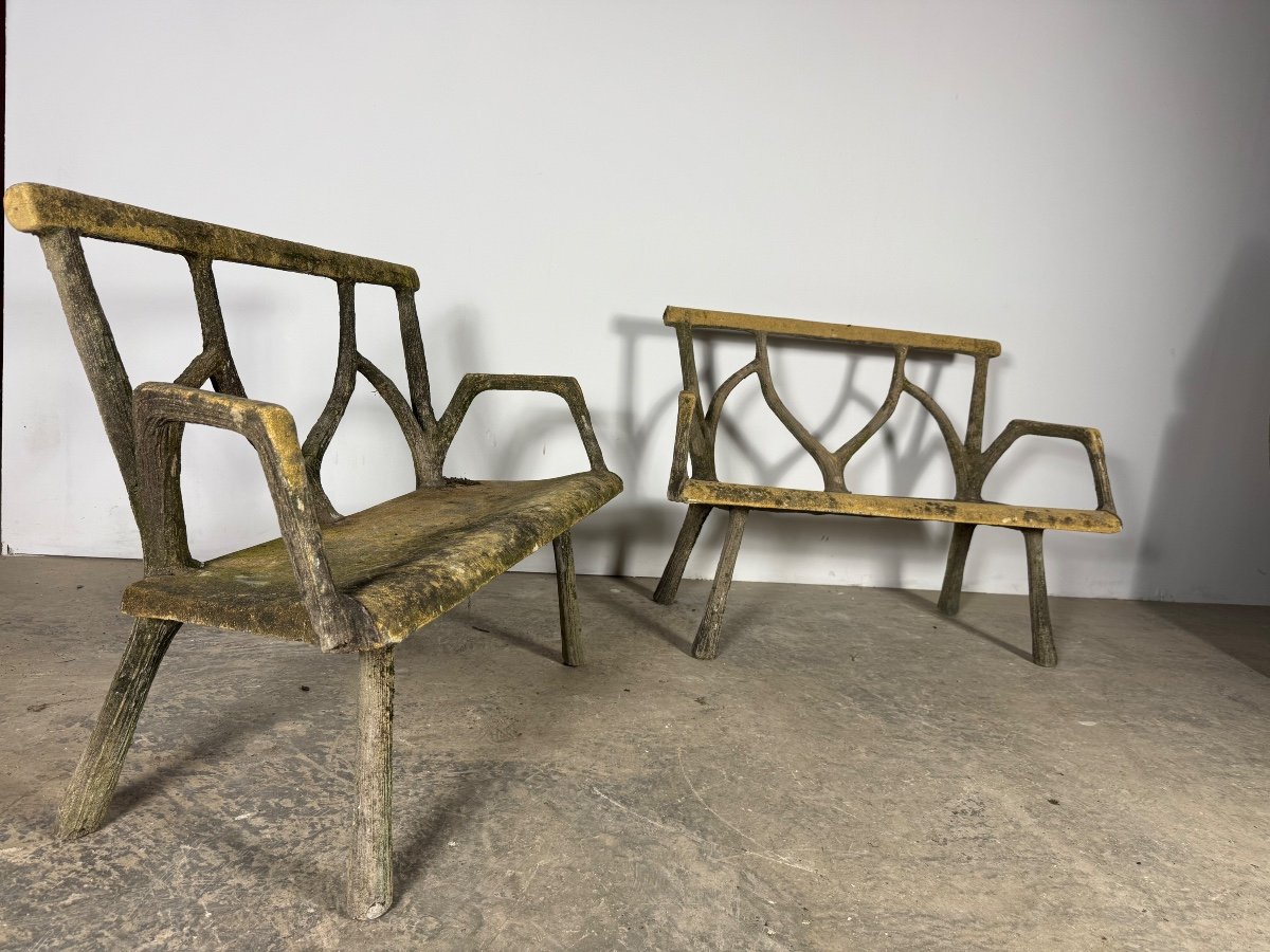Pair Of Faux Wood Concrete Benches 