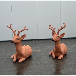 Pair Of Concrete Deer 