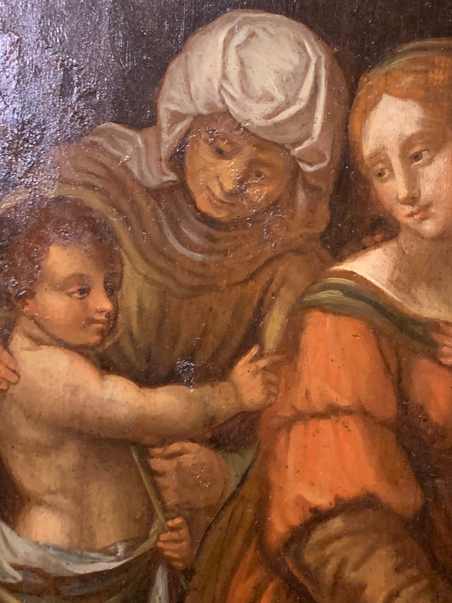 La Sainte Famille, Huile Sur Panneau De Noyer, Italie Fin XVIe Siècle -photo-1