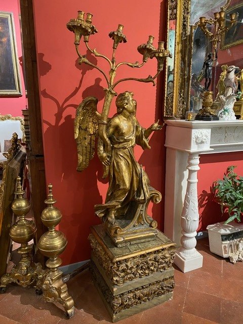 Pair Of Wooden Angels With Candelabra .-photo-4