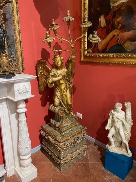 Pair Of Wooden Angels With Candelabra .-photo-5