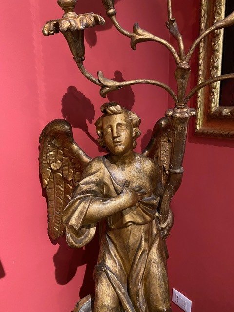 Pair Of Wooden Angels With Candelabra .-photo-6