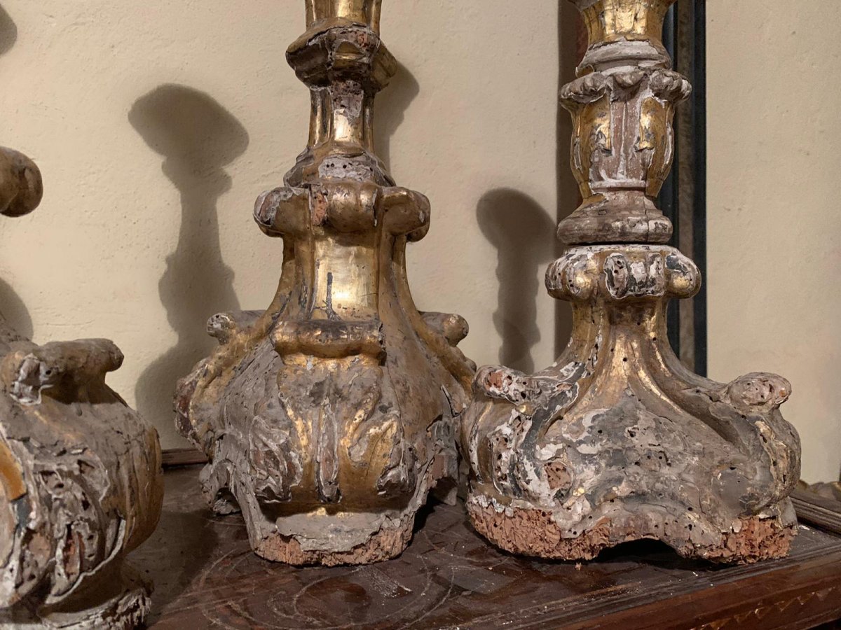 Four Wooden Candlesticks From The Eighteenth Century.-photo-6