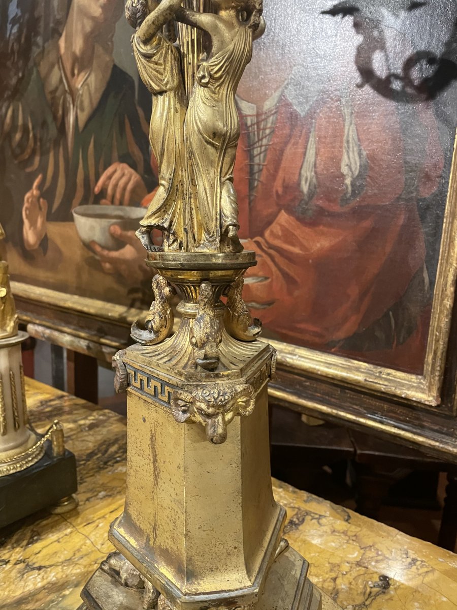 Pair Of Italian Gilded Bronze Candelabra. -photo-1