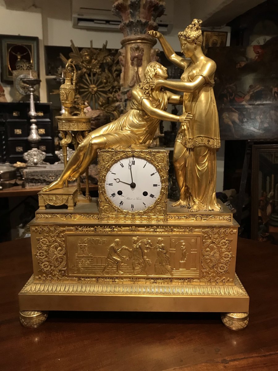 Empire Clock In Gilt Bronze.