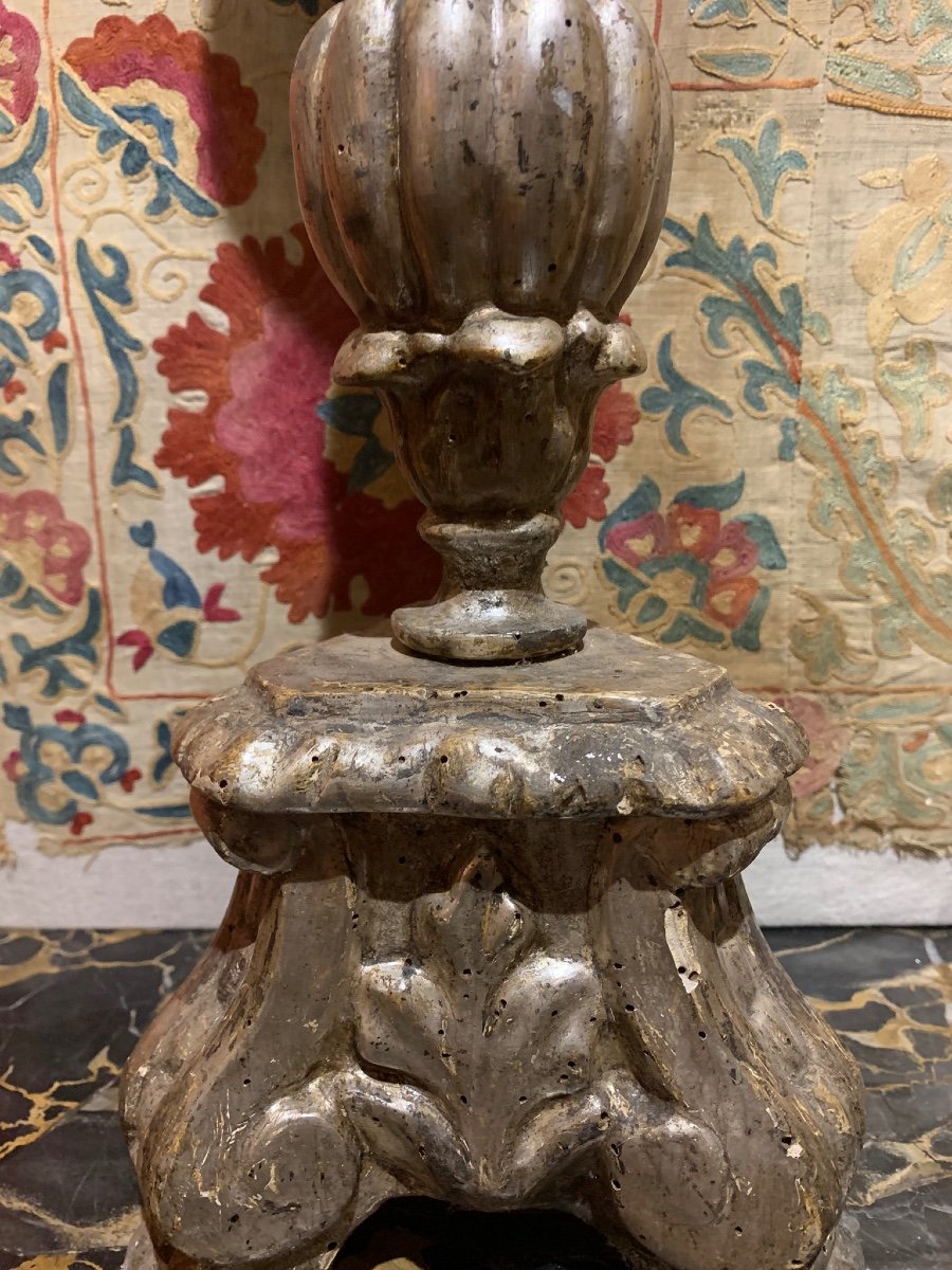 Pair Of Italian Candlesticks In Carved And Silvered Wood, 17th Century-photo-8