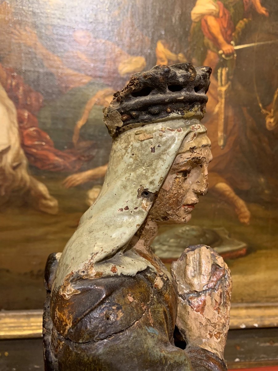 Madonna From Northern Italy, Polychromed Wood, Mid-15th Century.-photo-4