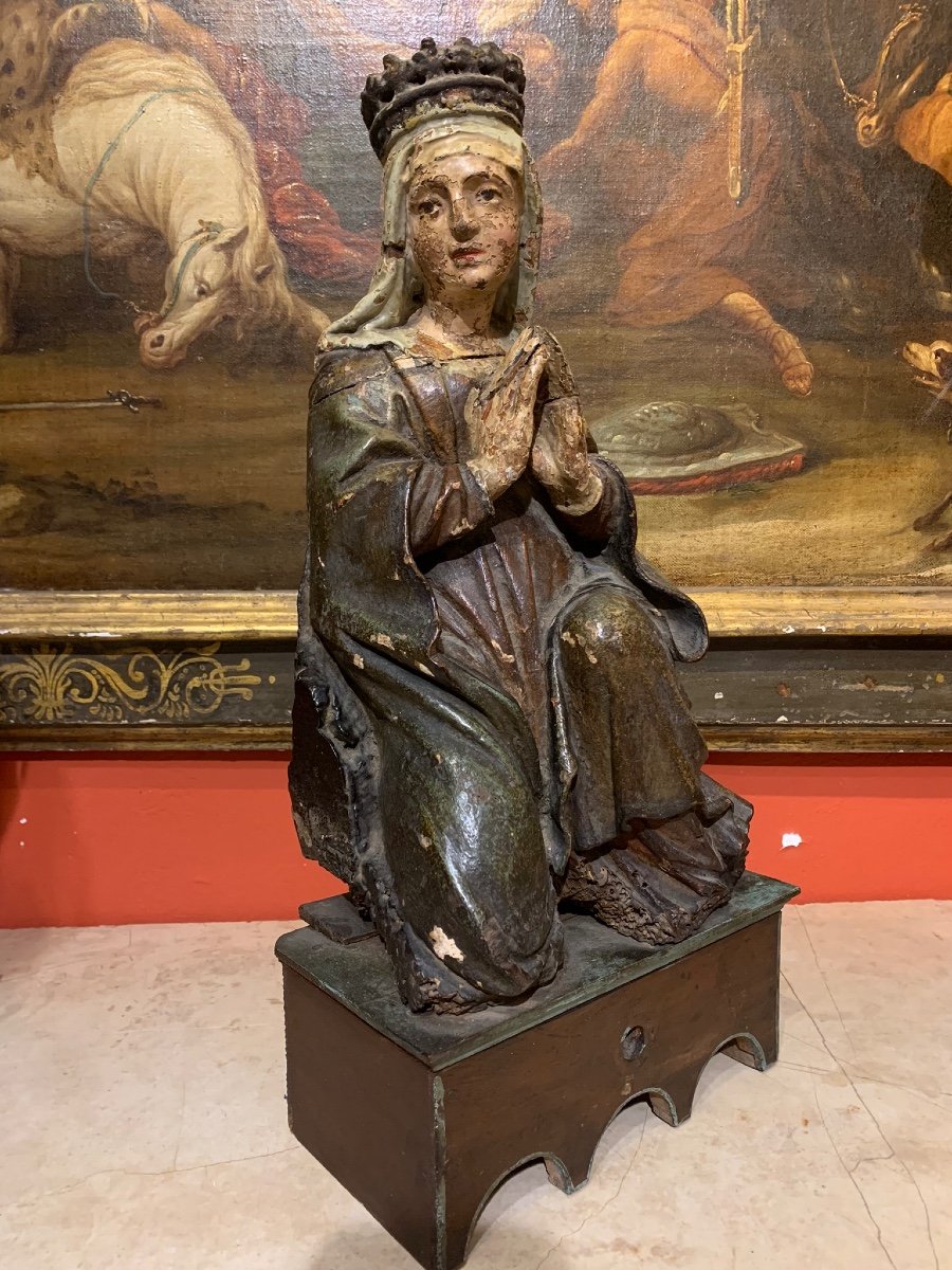 Madonna From Northern Italy, Polychromed Wood, Mid-15th Century.