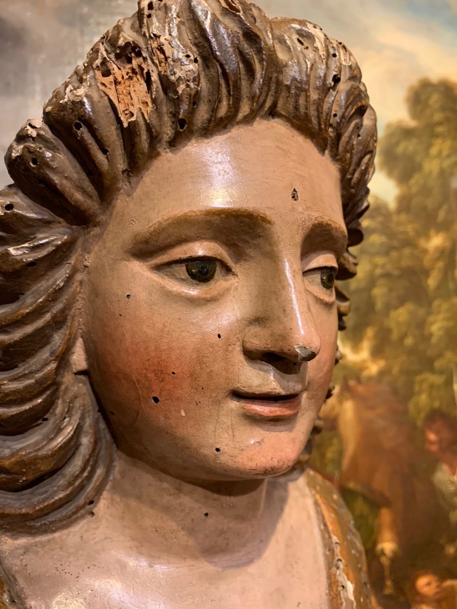 Sculpture In Polychrome Golden Wood And Gold Leaf-photo-3
