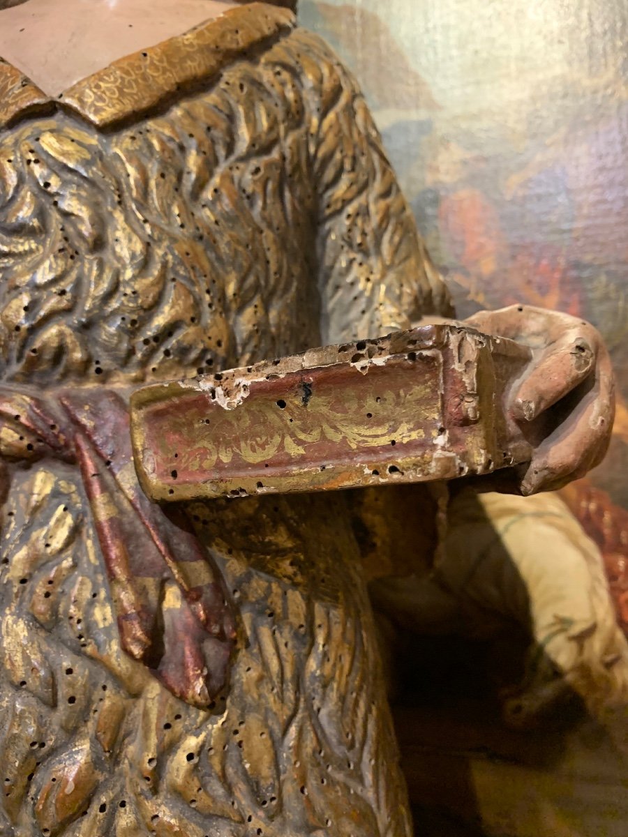 Sculpture In Polychrome Golden Wood And Gold Leaf-photo-5