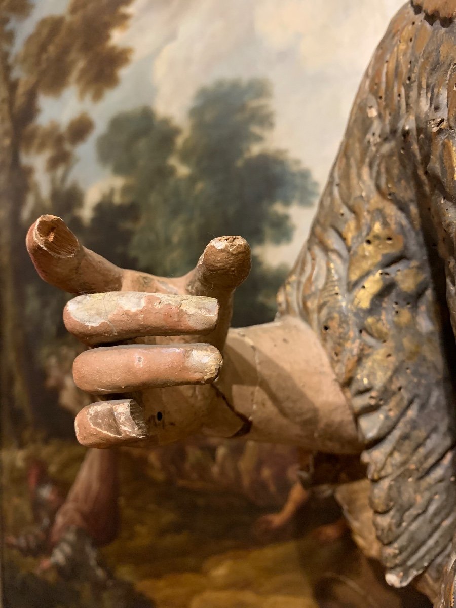 Sculpture In Polychrome Golden Wood And Gold Leaf-photo-6
