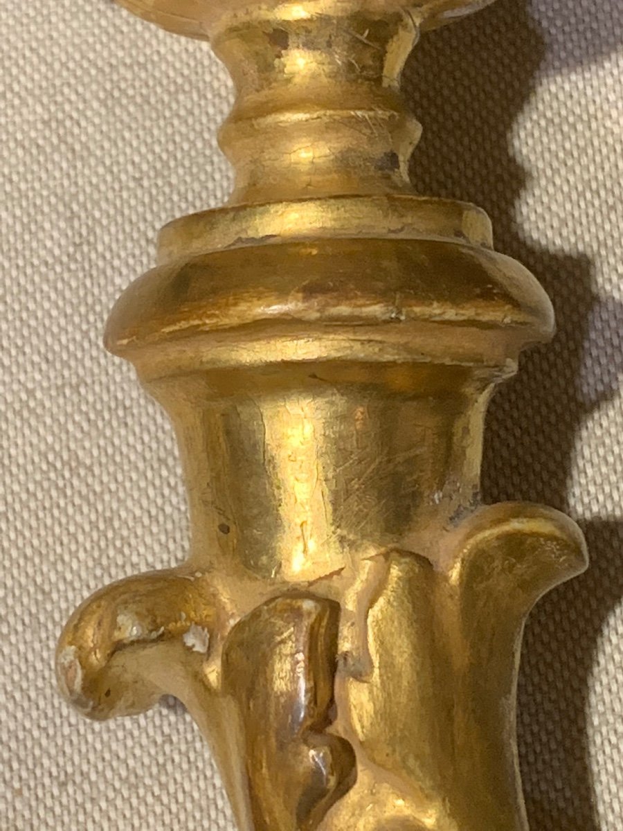Pair Of Wall Lights In Golden Wood, Tuscany, Early Eighteenth Century.-photo-3