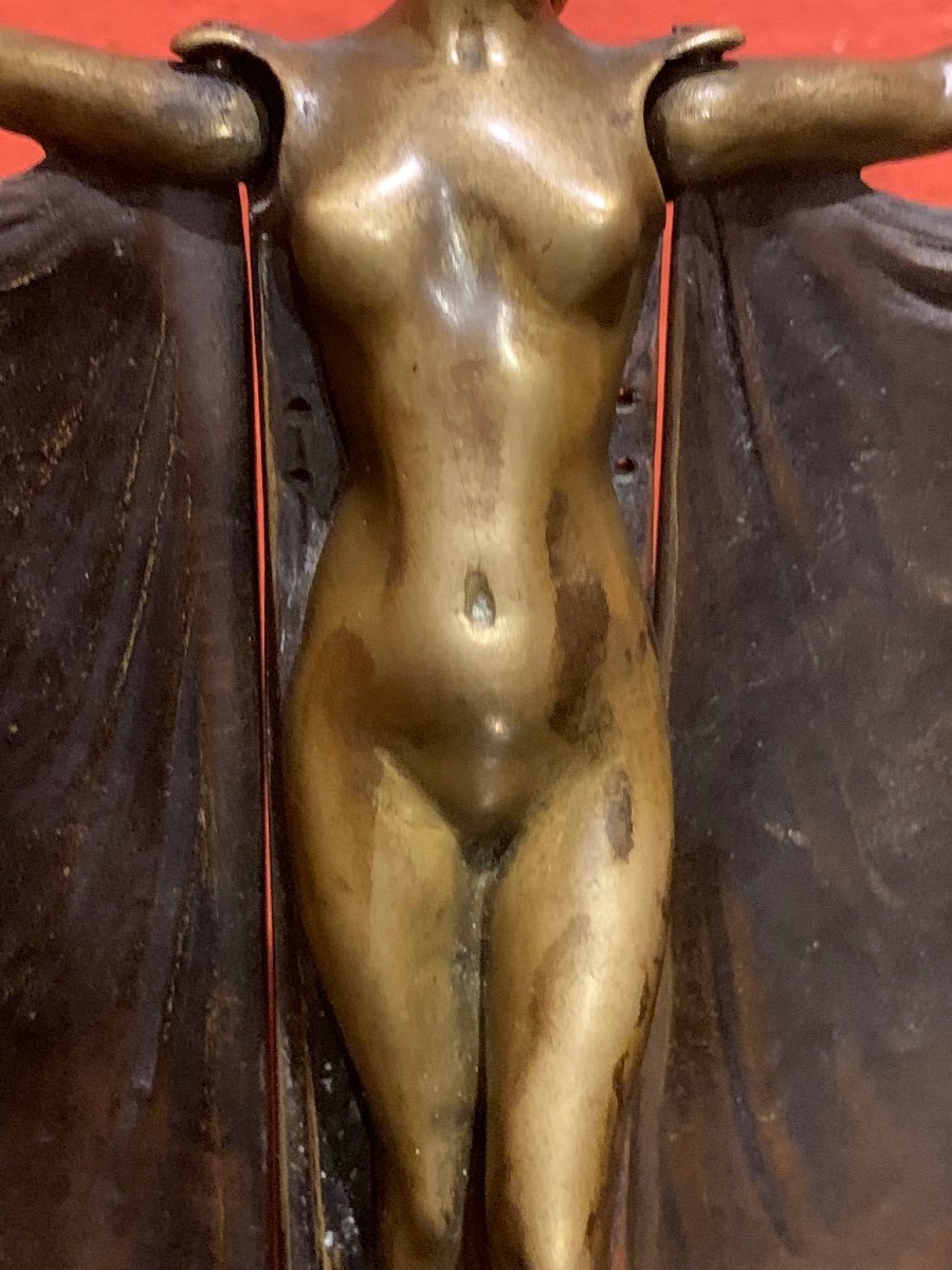 Femme Encapuchonnée En Bronze Doré Et Patiné, Carl Kauba, Vienne Début XIX Siècle -photo-3