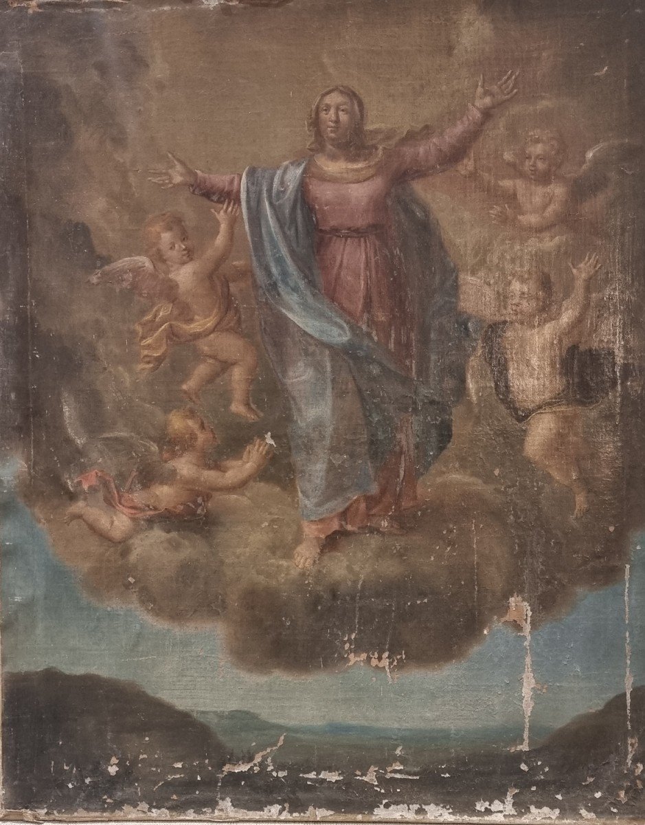 Assumption Of The Virgin, Oil On Canvas, Eighteenth Century-photo-4
