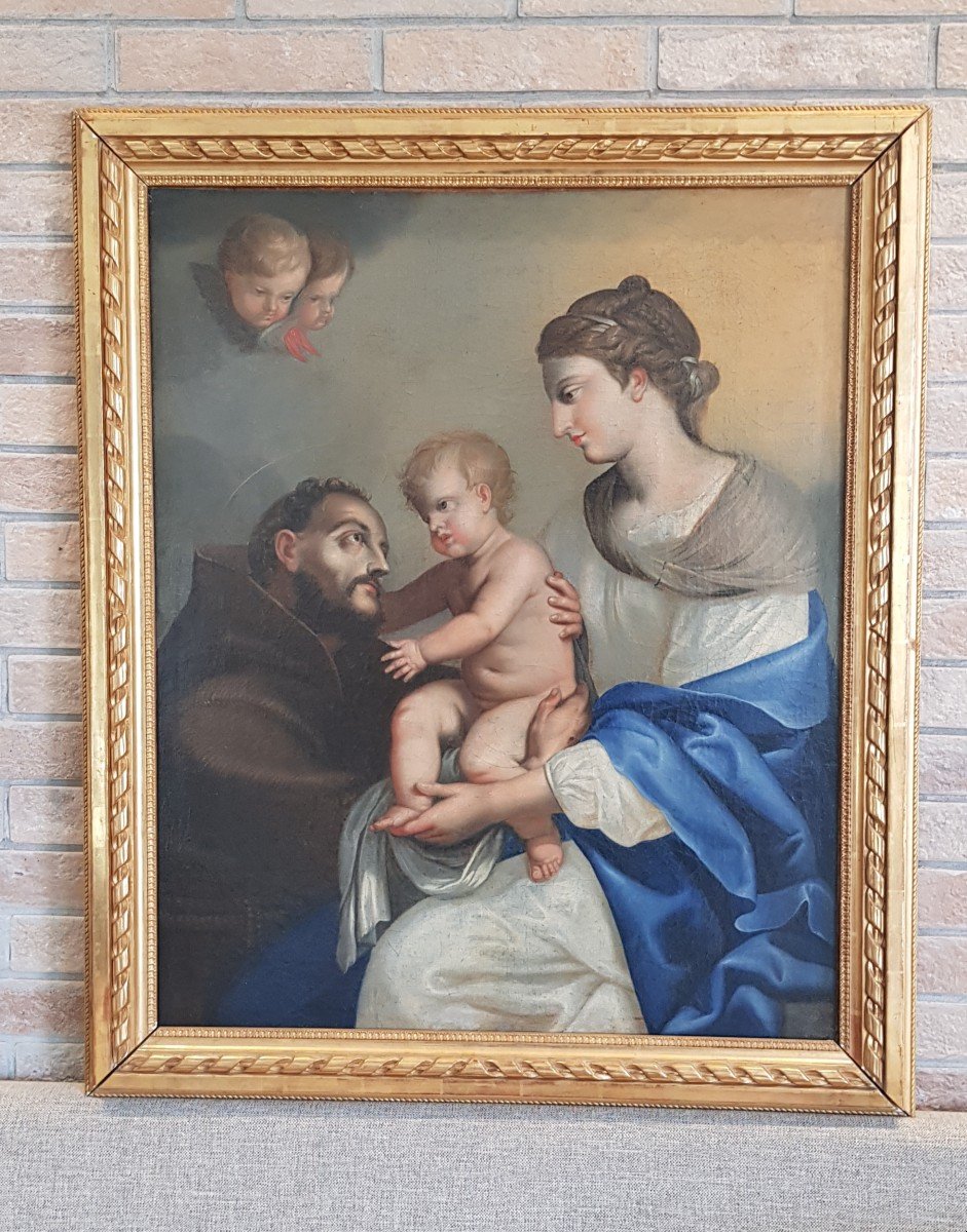 Virgin And Child And Saint Francis, Oil On Canvas, 18th Century-photo-2