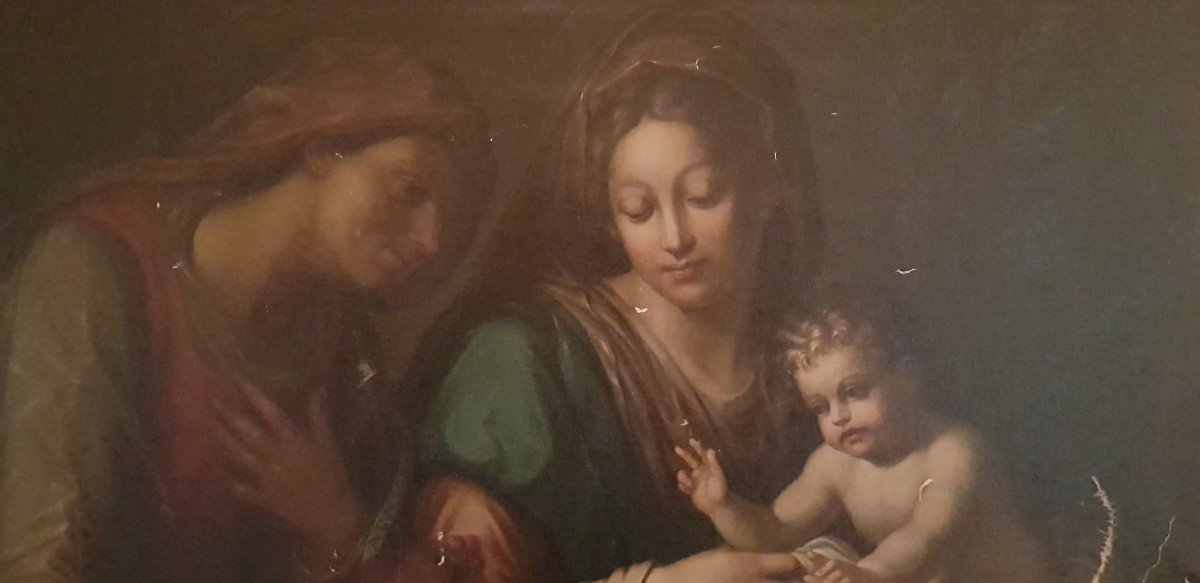 Holy Family With San.giovannino And Sant'anna - Oil On Canvas - Period '800-photo-3