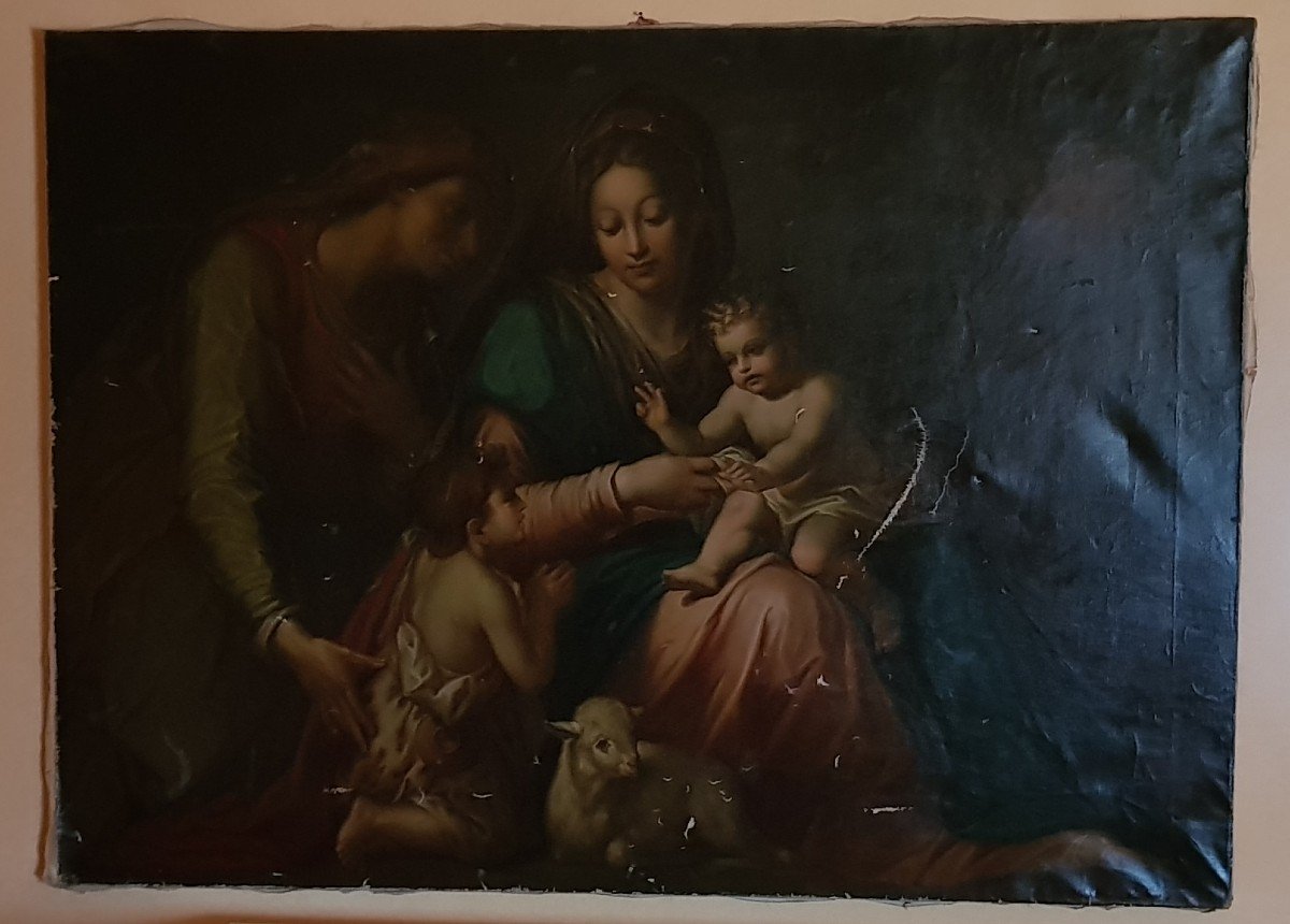 Holy Family With San.giovannino And Sant'anna - Oil On Canvas - Period '800