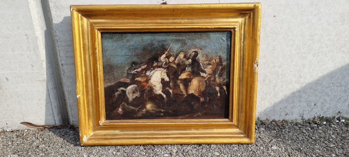 Pair Of Battles, Oil On Canvas, 18th Century-photo-4