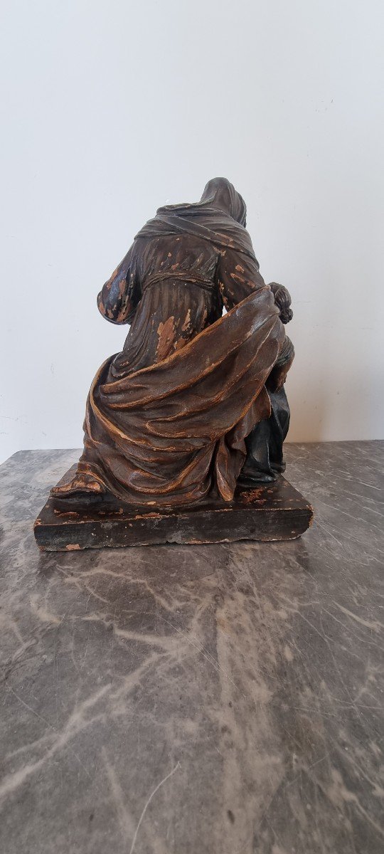Education De La Vierge, Sculpture En Terre Cuite Peinte, XVIIe Siècle-photo-3