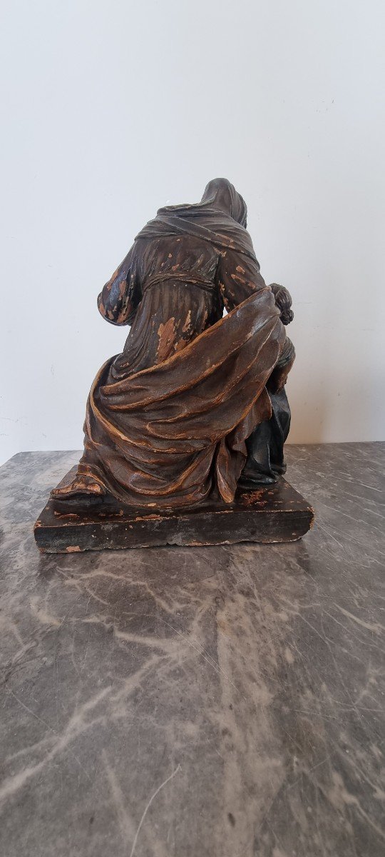Education De La Vierge, Sculpture En Terre Cuite Peinte, XVIIe Siècle-photo-2