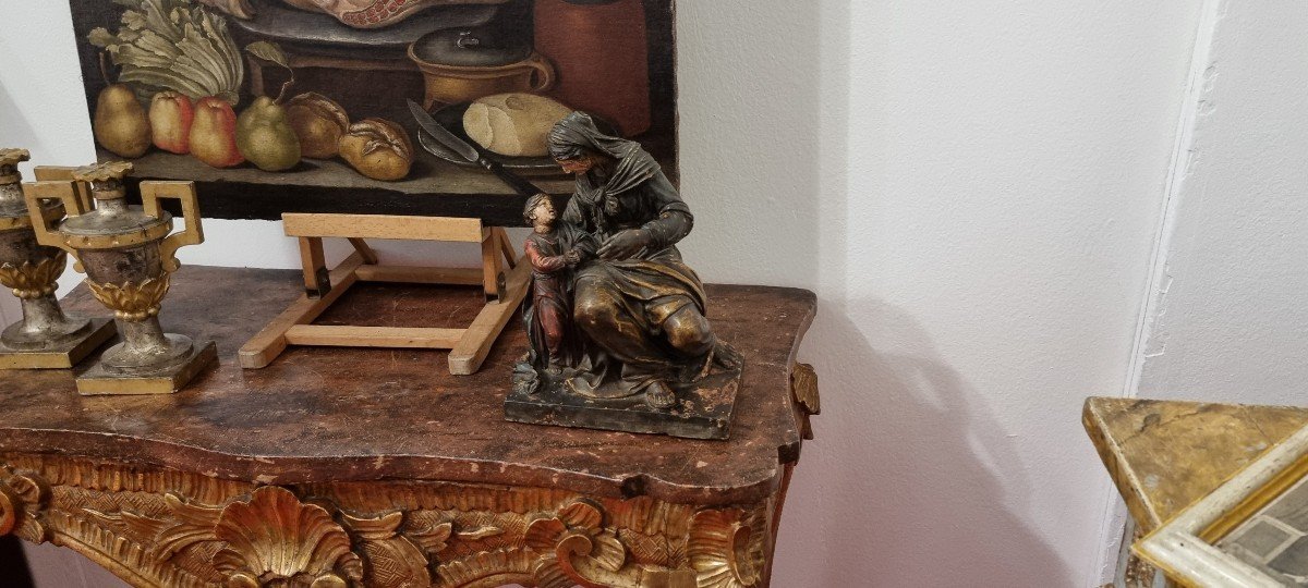 Education De La Vierge, Sculpture En Terre Cuite Peinte, XVIIe Siècle