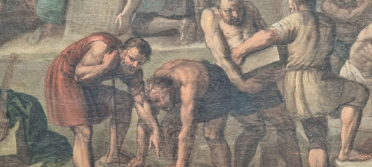 Pose De La Première Pierre, Huile Sur Toile, Début XVIIIe Siècle-photo-2