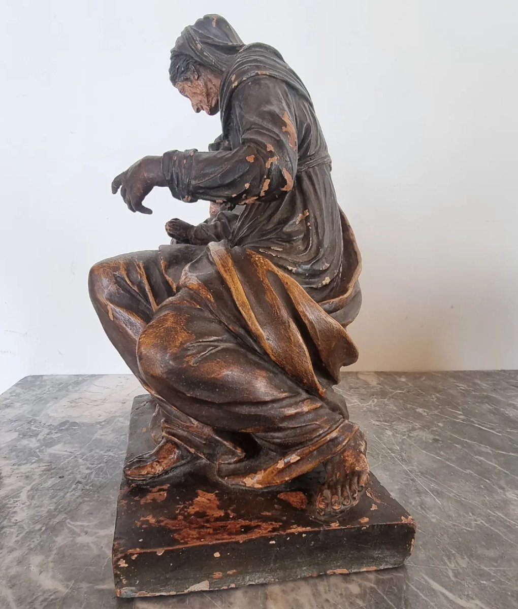 Education De La Vierge, Sculpture En Terre Cuite Peinte, XVIIe Siècle-photo-3