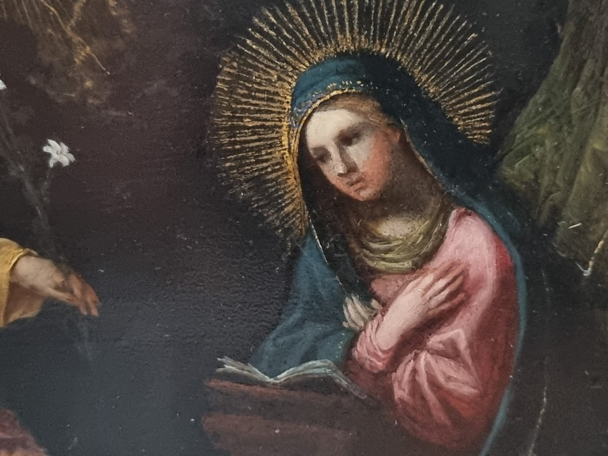 Alessandro Turchi, The Annunciation, Oil On Slate, Period '500-photo-2