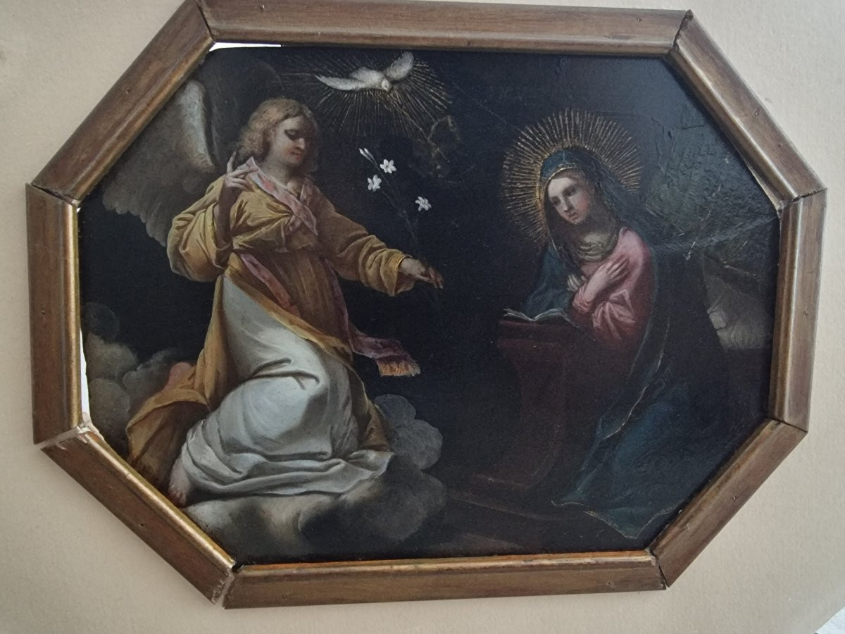Alessandro Turchi, The Annunciation, Oil On Slate, Period '500-photo-5