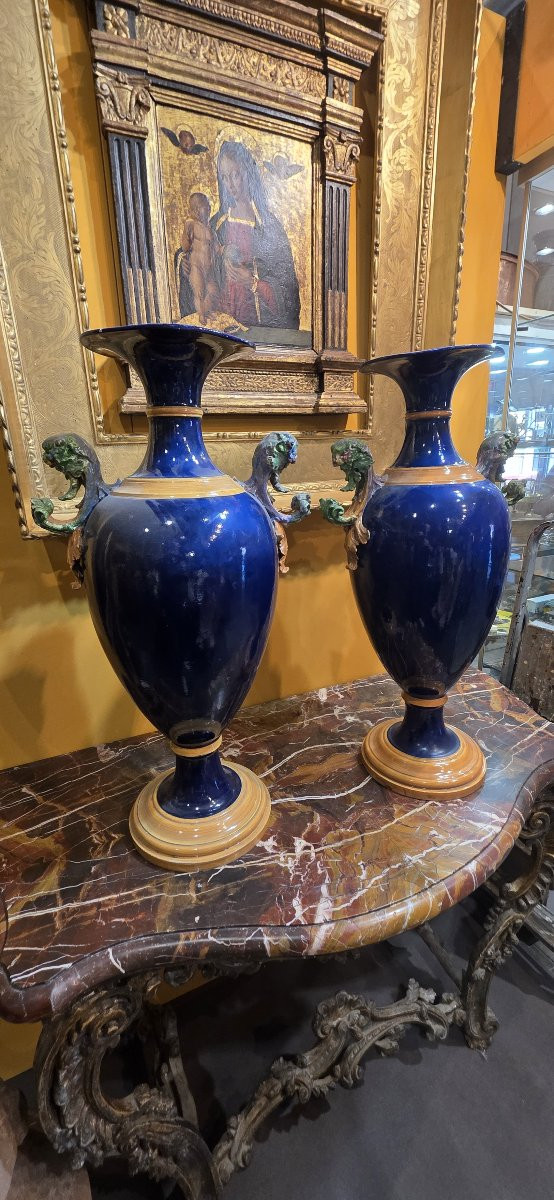 Paire de vases en majolique, XIXe siècle-photo-2