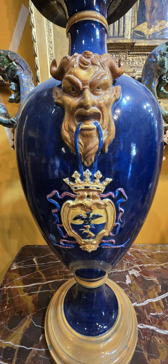 Paire de vases en majolique, XIXe siècle-photo-3