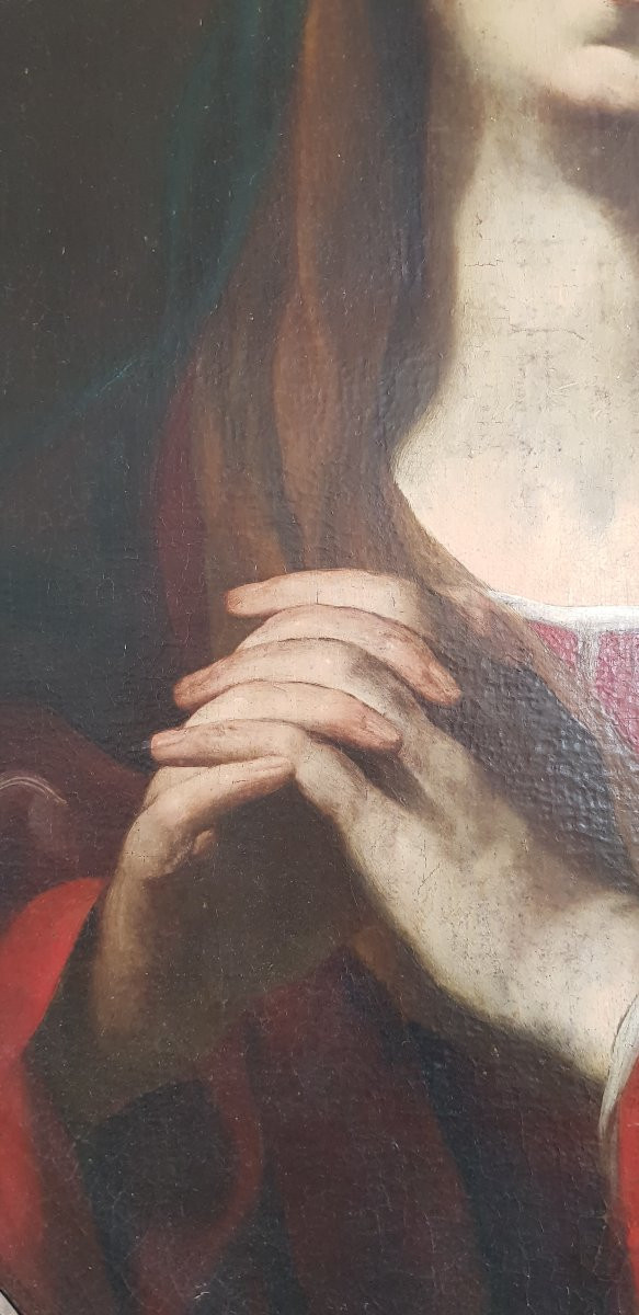 Madone Sur Toile Octogonale, Huile Sur Toile, Période '600, Andrea Vaccaro-photo-2