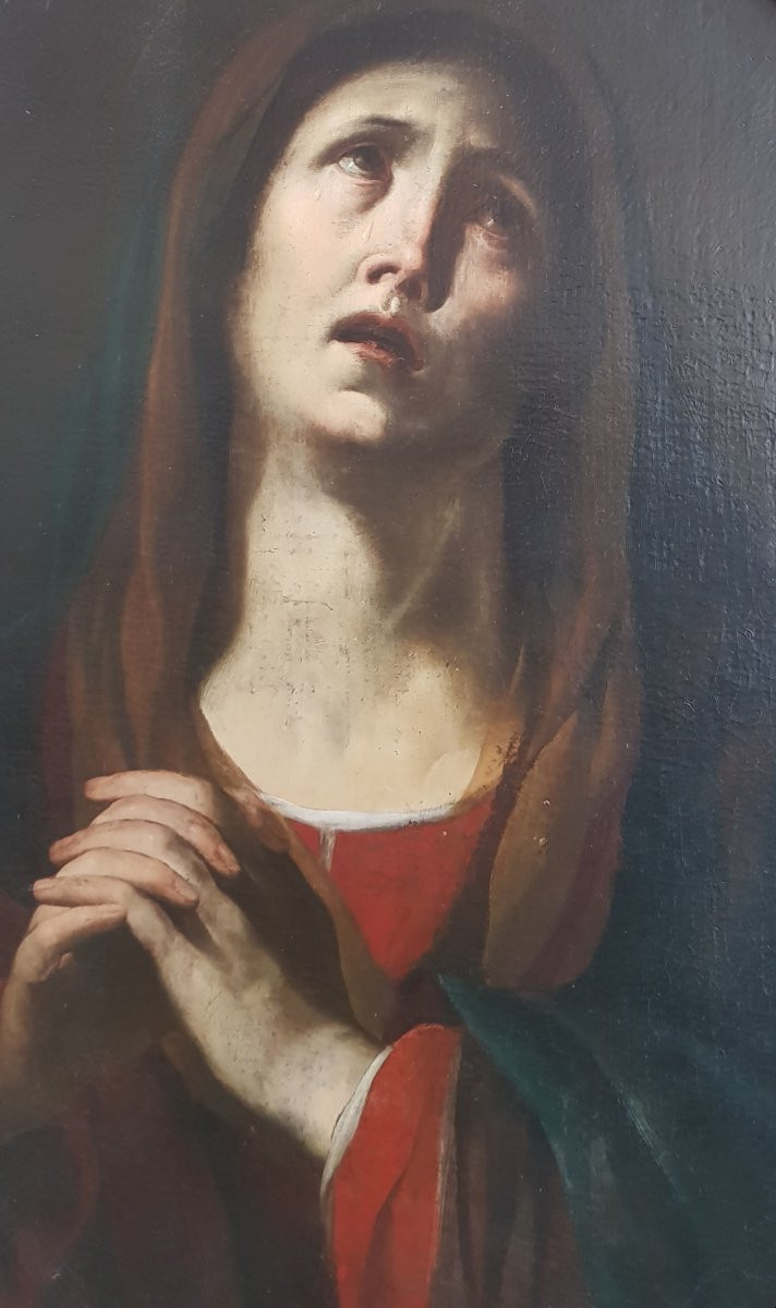Madonna On An Octagonal Canvas, Oil On Canvas, 17th Century, Andrea Vaccaro-photo-3