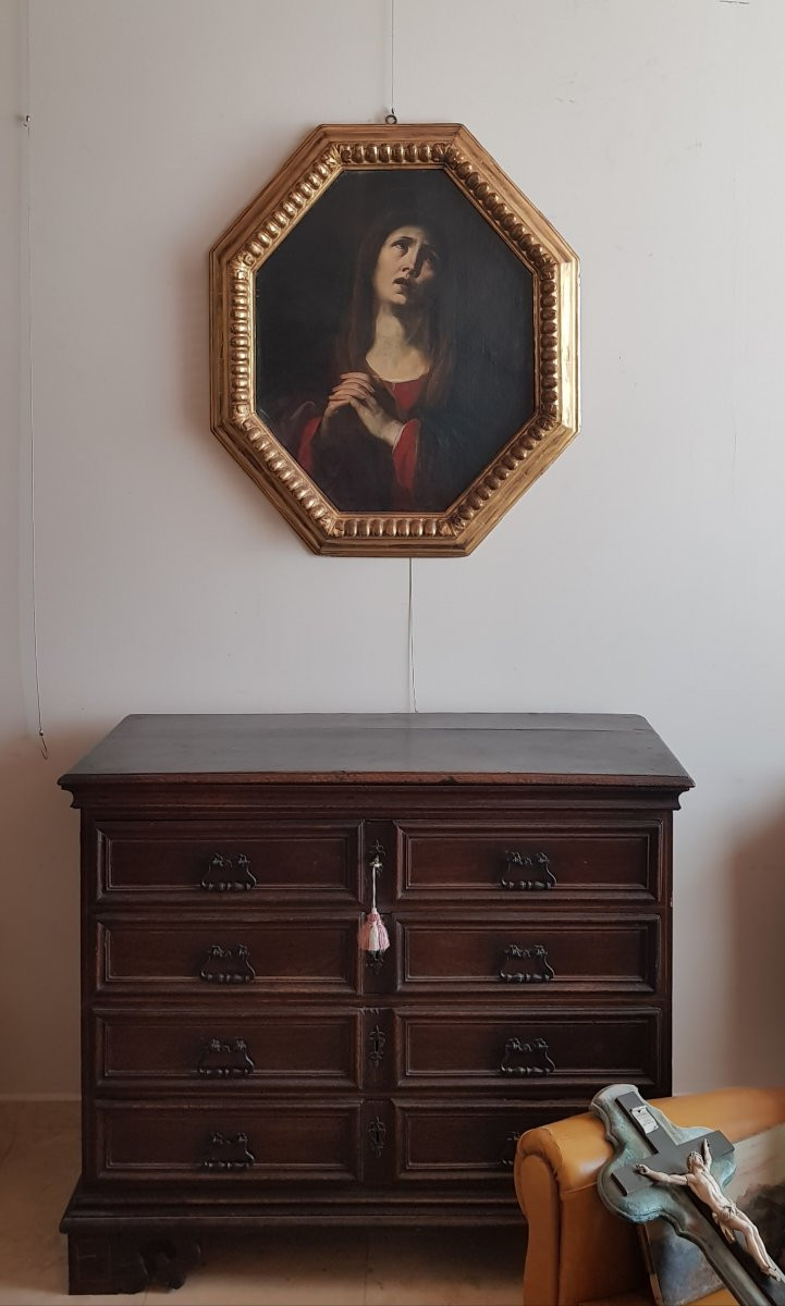Madonna On An Octagonal Canvas, Oil On Canvas, 17th Century, Andrea Vaccaro-photo-4
