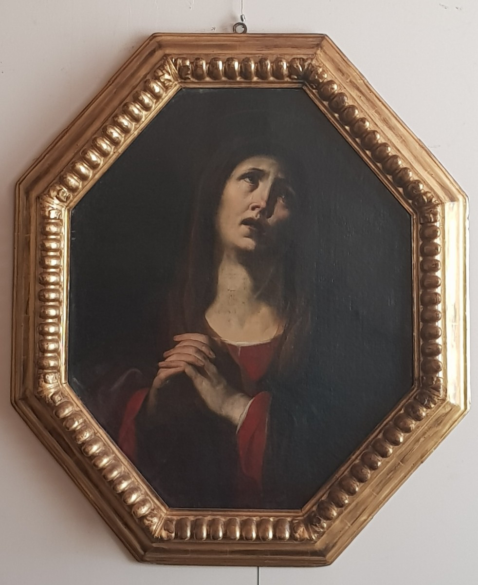 Madonna On An Octagonal Canvas, Oil On Canvas, 17th Century, Andrea Vaccaro